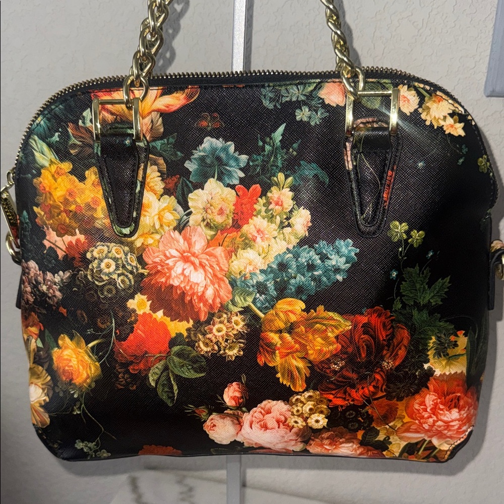 Steve Madden Flower Dome Satchel with Gold Accents & Crossbody Strap - Picture 9 of 10
